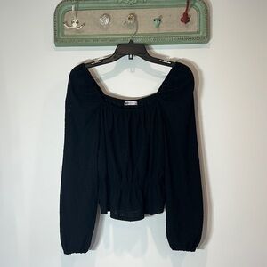 SO good for life black square neck eyelet peasant long sleeve top peplum